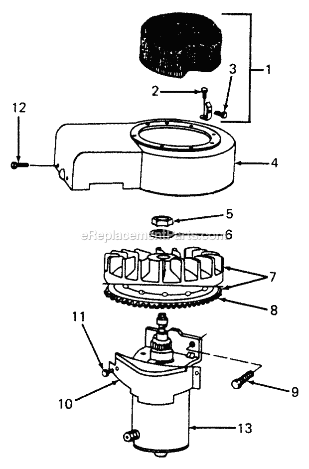 Engine Flywheel, Ring Gear, Blower Housing & Diagram and Parts List for 1105 135-292-100, 135-292-399, 0350039U, 136-292-1 Cub Cadet Lawn Mower
